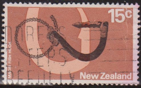 Nueva Zelanda 1969 Scott 450 Sello º Anzuelo Maori Fish Hook 15c Nouvelle Zelande 